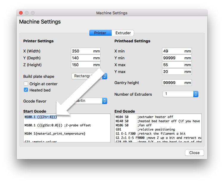 Start Gcode Windows in Machine Settings