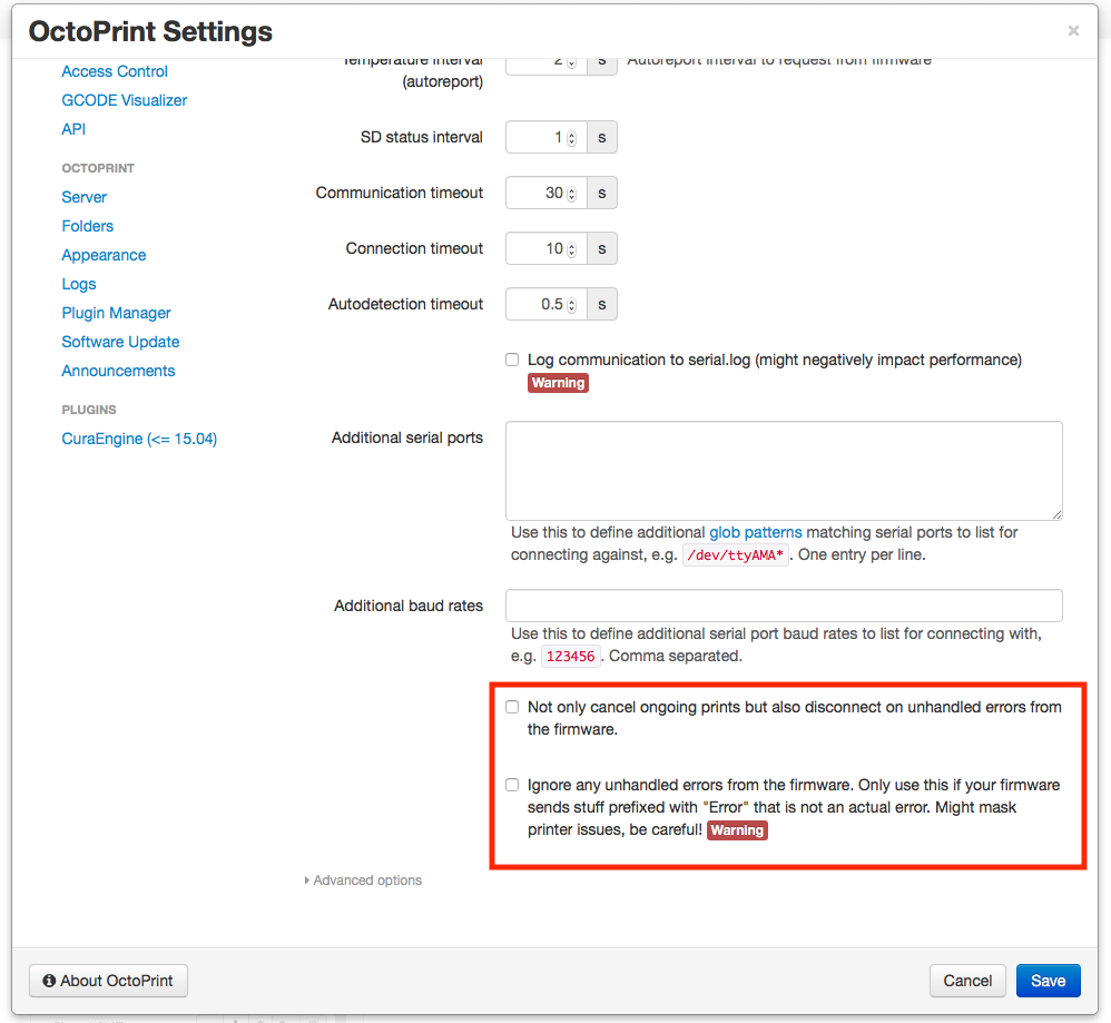 Octoprint Settings