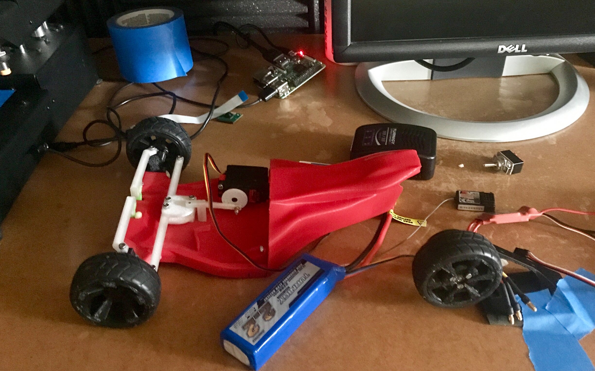  The partially-assembled RC car. 